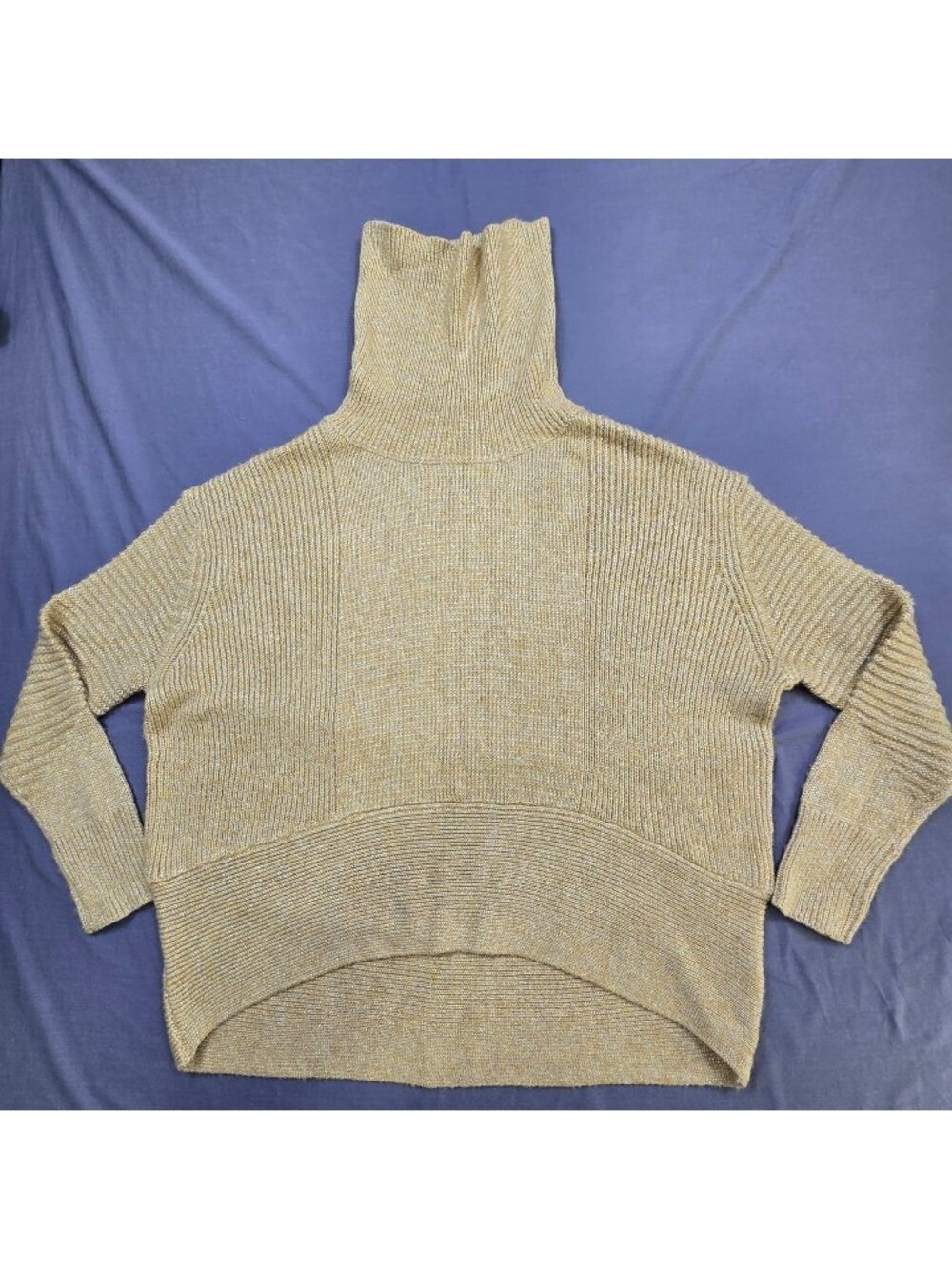 Lauren Ralph Lauren Large Turtleneck Sweater Gold Metallic Pullover Ribbed Knit